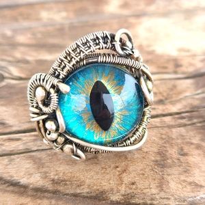 Huge Sterling Silver Super Cool Aqua Blue Dragon Eye Ring